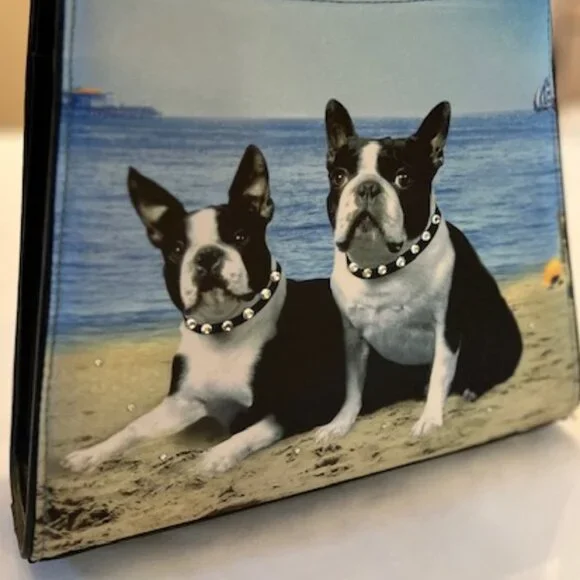 BOSTON TERRIERS | Print hand bag with Rhinestones-EUC - Picture 3 of 16